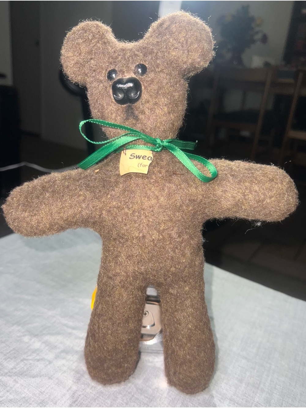 Handmade Felted Wool Teddy Bear Stuff Toy, Dark Brown, 10.5 inches Tall